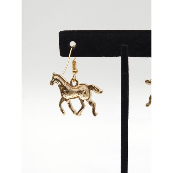 Gold-Tone Horse Earrings with Colorful Enamel Swirl Design Dangle Style Lightwei - Picture 7 of 12